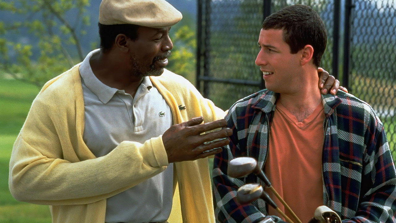 Carl Weathers as Chubbs Peterson coaching Adam Sandler as Happy Gilmore