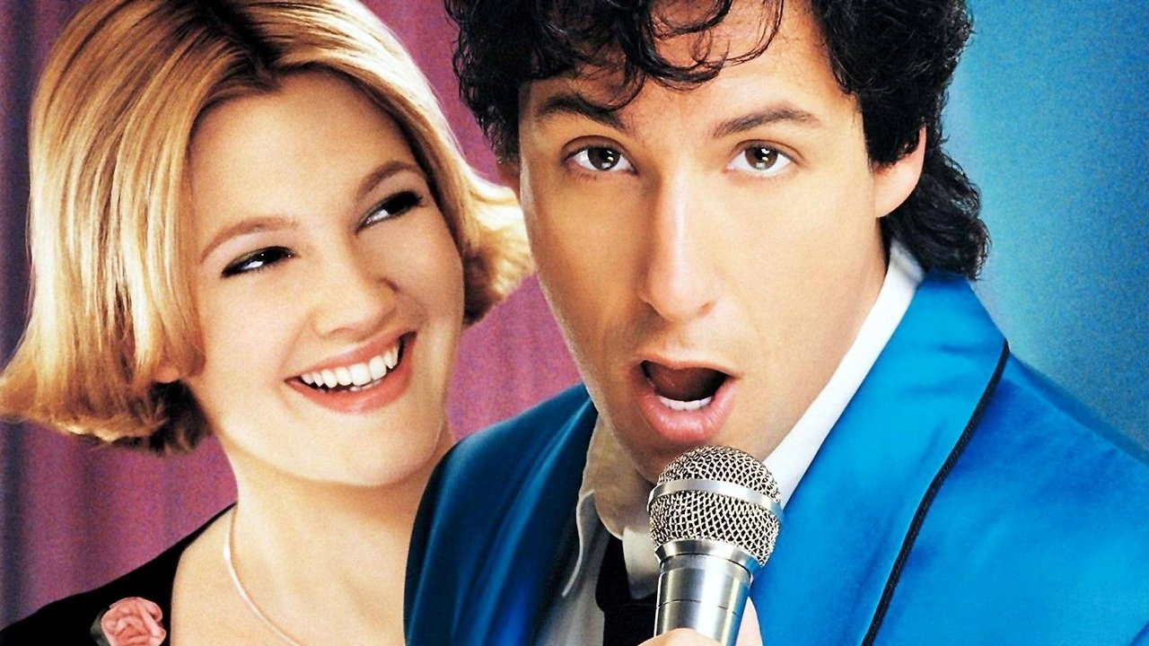 Adam Sandler as Robbie Hart singing beside Drew Barrymore